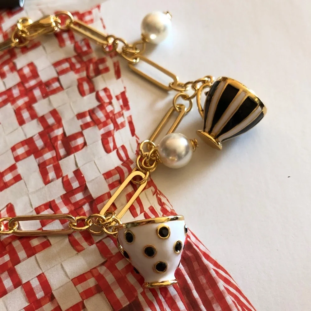 kate spade Gold-Tone Bracelet with Black Enamel Charm and Pearl Drops - Picture 4 of 10